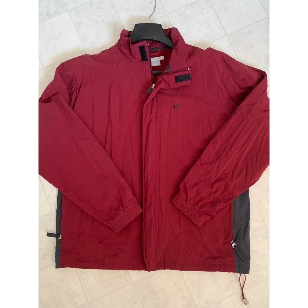Nike Men's Jacket Windbreaker Size Large Red Drawstring Waist Zipped Pockets